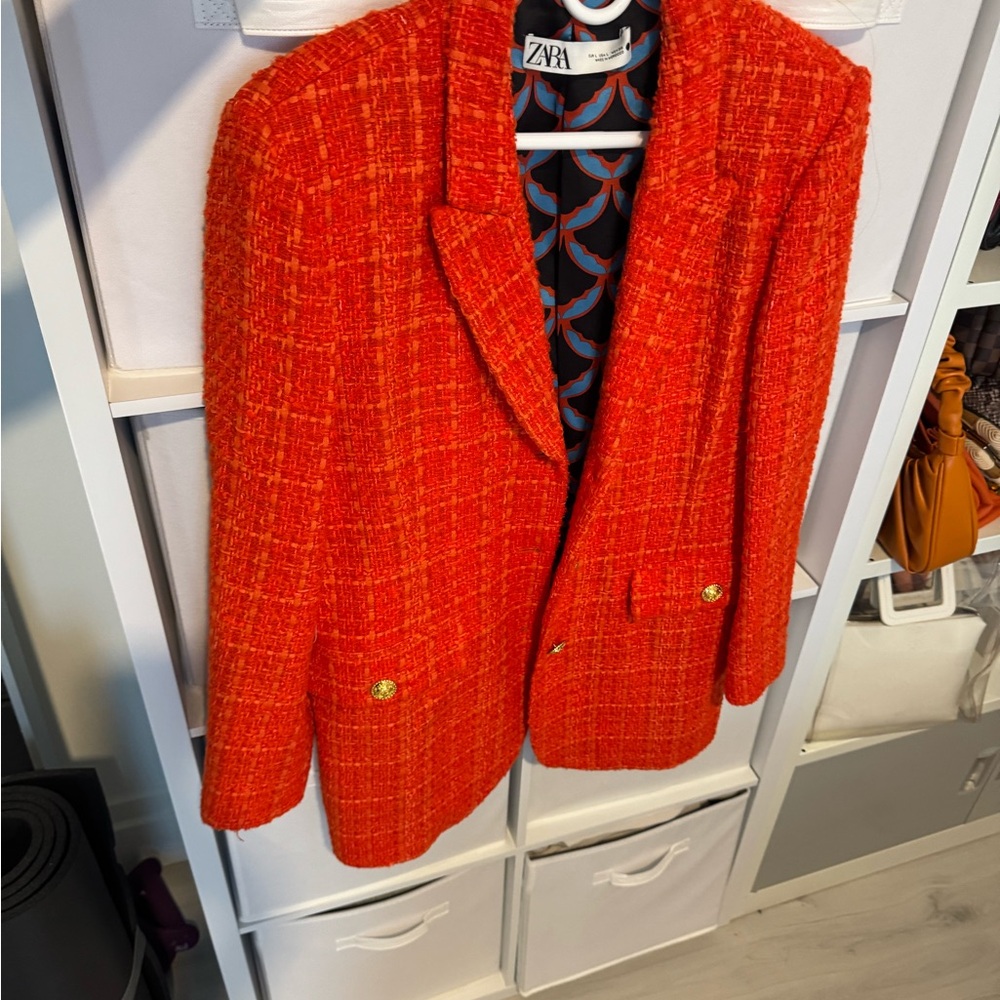 Zara Womans Orange Tweed Blazer 🍊